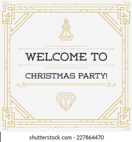 Great Square Vintage Invitation Sign In Art Deco Or Nouveau Epoch 1920's Gangster Era Vector To Christmas Eve Party Gatsby Style