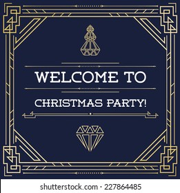 Great Square Vintage Invitation Sign In Art Deco Or Nouveau Epoch 1920's Gangster Era Vector To Christmas Eve Party Gatsby Style