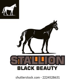 great stallion logo, silhouette of big and strong horse standing vector illustrations