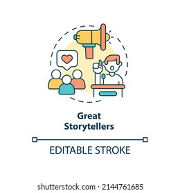 Great Storytellers Concept Icon. Charismatic People Characteristic Abstract Idea Thin Line Illustration. Isolated Outline Drawing. Editable Stroke. Arial, Myriad Pro-Bold Fonts Used