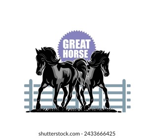 GREAT STRONG HORSE LOGO, silhouette of big mare standing vector illustrations