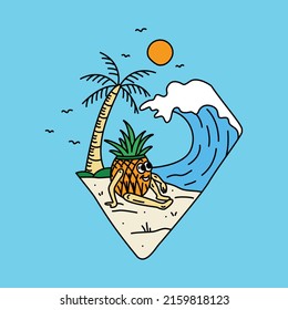 Great summer at beach with good wave and chill pineapple nature graphic illustration vector art t-shirt design