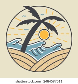 Great summer for surfing graphic illustration vector art for t-shirt, patch design