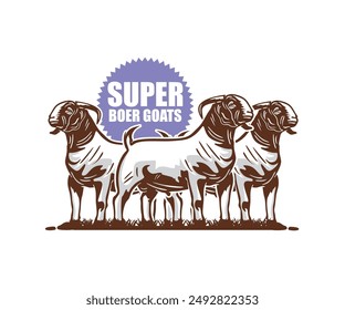 great super boer goat logo, silhouette of happy and healthy ram standing vector illustrations