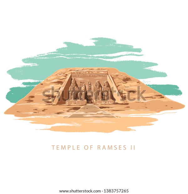 エジプト アブ シンベルの大寺院 白い背景にラムセス2の大きな神殿を描くカラフルなベクターイラスト のベクター画像素材 ロイヤリティフリー