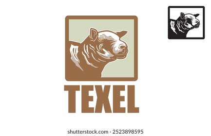 großes Texel Schaf Kopf Logo, Silhouette von starken Mutterschaf Gesicht Vektorgrafiken