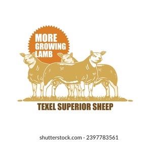 GREAT TEXEL SHEEP STANDING IN FARM LOGO, silhouette of superior  pet standing vector illustrations