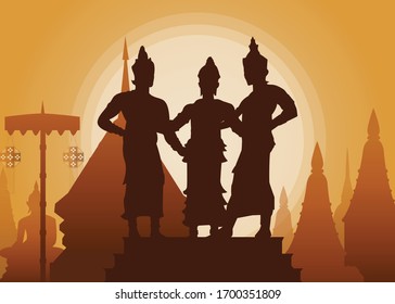 Great three king in chiangrai thailand