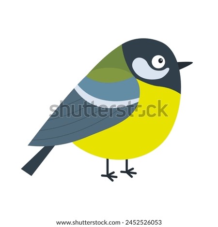 Great Tit blue yellow feather bird icon. Fat round body. Cute cartoon kawaii funny baby character. Winter animal collection. Childish style. Educational kids card. Flat design. White background Vector