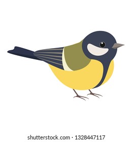 Great tit, cute bird. Isolated vector illustration