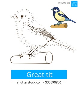 Great tit learn birds educational game learn to draw vector illustration