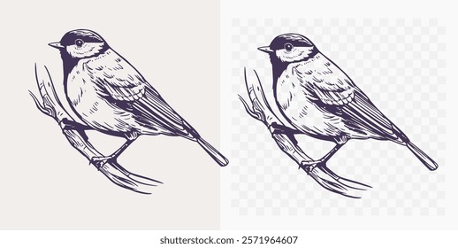 Great tit sketch, realistic bird, hand drawn, vector illustration, black outline