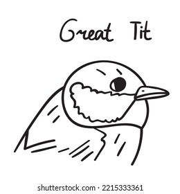 Great tit. Vector outline black color illustration.