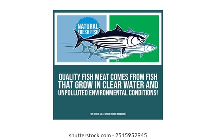 great tuna fish poster for market promotions, silhouette of fishes swimming vector illustrations