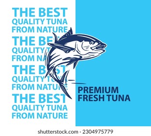 GREAT TUNA FISH POSTER, silhouette of swimming tuna logo vector illustrations