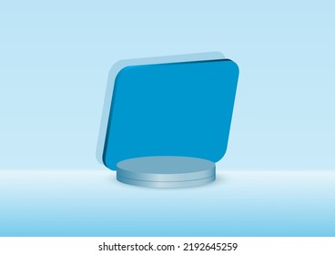 Great vector illustration, three dimensional low circle in green. The background is a with geometric shape blue.illustration display product pastel abstract .