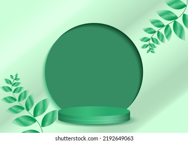 Great vector illustration, three dimensional low circle in green. The background is a with geometric shape .illustration display product pastel abstract .wallpaper natural leaf green.