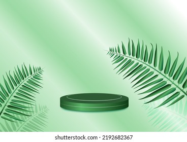 Great vector illustration, three dimensional low circle in green. The background is a with geometric shape .illustration display product pastel abstract .wallpaper natural leaf green. 