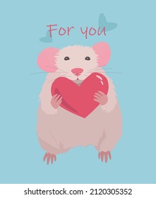 Great vector image of a rat with a heart in its hands! Suitable for postcards, congratulations, gift, stickers, logo, holiday and so on. Use by 14 February!
