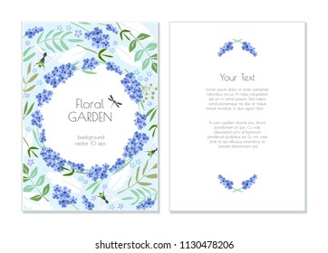 Great vector invitation card template with flower pattern life in the garden 