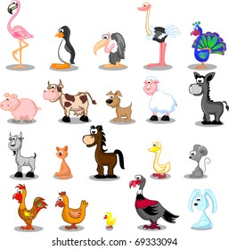 great vector set pets on the farm and birds