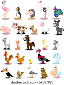 great vector set pets on the farm and birds