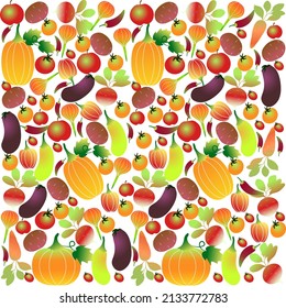 Great vegetables kit  for design wrapping paper, postcards, banner, posters. Healthy vegetarian food for people. Natural harvest.