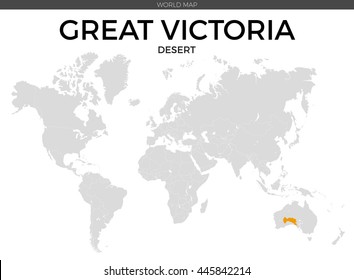 Great Victoria Desert location modern detailed vector map. All world countries without names. Vector template of beautiful flat grayscale map design with desert border location and counties names