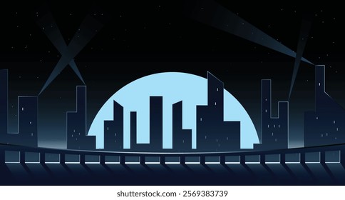 Great View City at Night. Night Sky with Moon Light shadow