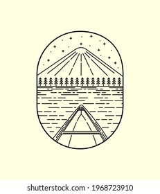 great view of Kano and Mt.Fuji Japan wild line badge patch pin graphic illustration vector art t-shirt design