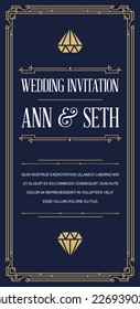 Great Vintage Invitation Sign in Art Deco or Gatsby Nouveau Epoch 1920's Gangster Era Vector to Wedding Party