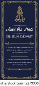 Great Vintage Invitation Sign in Art Deco or Nouveau Gatsby Epoch 1920's Gangster Era Vector to Christmas Eve Party