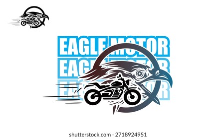 grande vintage motocicleta e cabeça de águia logotipo, silhueta de melhor cartaz de corrida ou reparação de garagem vetor ilustrações