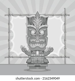 Great Vintage tiki mask wooden Magic voodo for tattoos black and white color