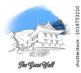 Great Wall Banner Sketch. Hand drawn outline illustration for print design and travel marketing