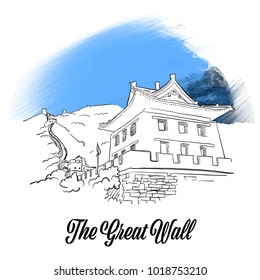 Great Wall Banner Sketch. Hand drawn outline illustration for print design and travel marketing