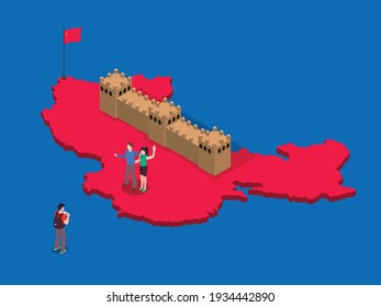 Great wall of China 3D isometric vector concept for banner, website, illustration, landing page, flyer, etc