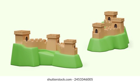 Great Wall of China in 3D style. Vector object at different angles