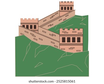 The Great Wall of China Beijing cultural ancient old historical Chinese building tourism attraction place design colorful icon set