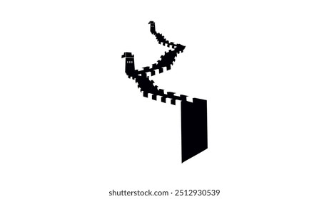 Great Wall of China, black isolated silhouette