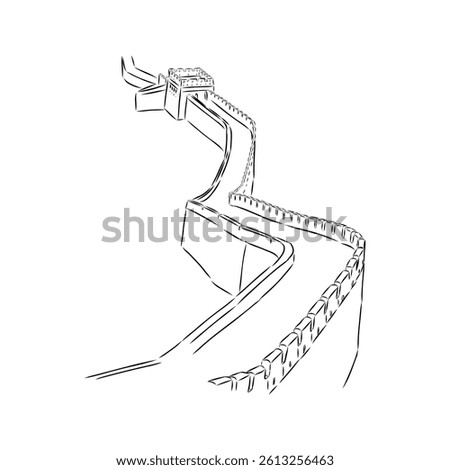 The great wall of china. Black and white illustration of Great Wall of China.