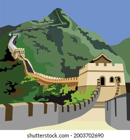 Great Wall China Building Icon Vector Illustration