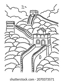 The great Wall of China. Chinese landmark. Hand draw vector illustration