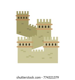 Great Wall of China. Colored landmark icon in flat style. Ancient cultural monument. Historical northern border. Isolated vector illustration