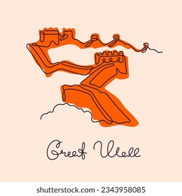 Gran Muralla de China línea continua colorida ilustración vectorial