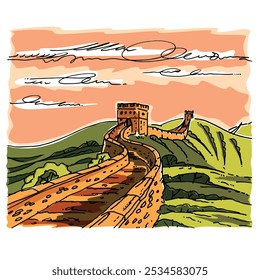 Gran Muralla China, dibujo, Ilustración vectorial