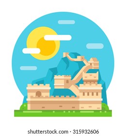 Great wall of China flat design illustration vector