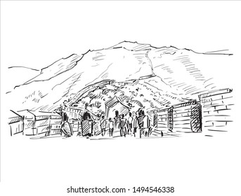 
The Great Wall of China, hand draw sketch
