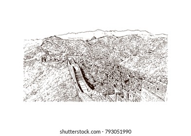 Great Wall of China. Hand drawn sketch illustration in vector.