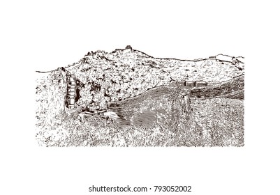 Great Wall of China. Hand drawn sketch illustration in vector.